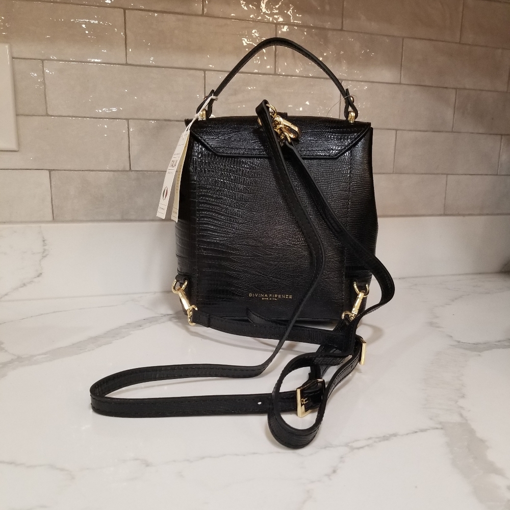 NEW Divina  Firenze genuine leather convertible bag backpack in Black - Picture 6 of 11